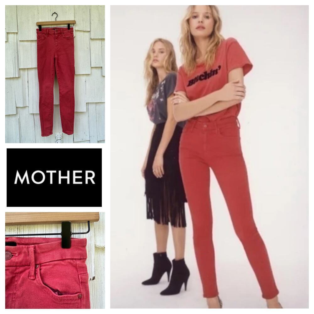 MOTHER High Waisted Looker Second‎ Chance in Red Hot Rod Skinny Jeans 25